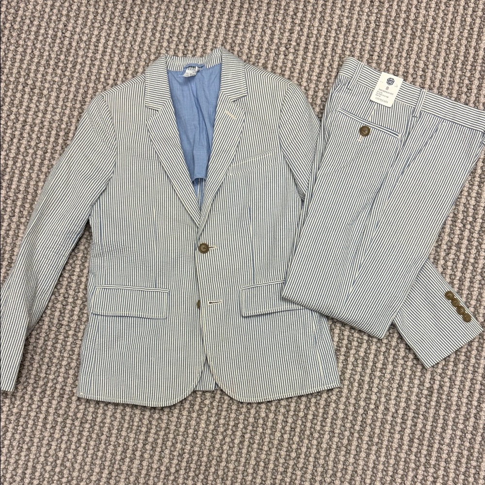 Boy’s J. Crew Seersucker Two-Piece Suit - Light Blue & White Stripe